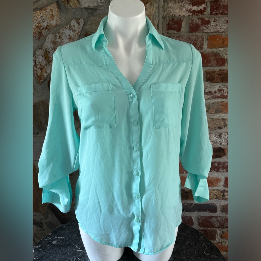 Express, XS, Females, Teal, Womens, Button down, Button sleeves, Business casual